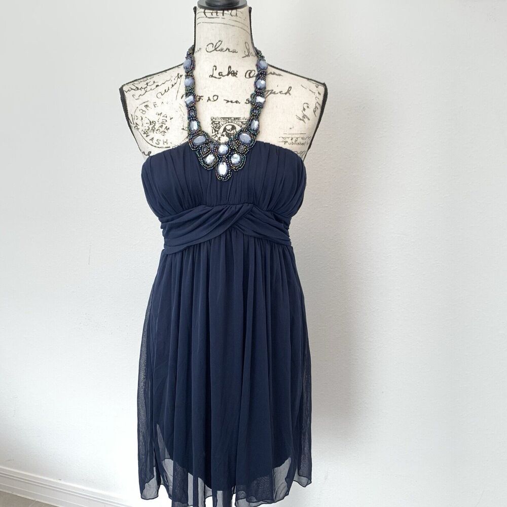City Triangles Navy Blue Cocktail Dress With Beaded Jeweled Halter Neck Line M Y
